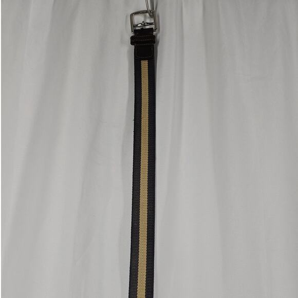 COACH VINTAGE BROWN LEATHER, GRAY & BEIGE STRIPE BELT – CHROME BUCKLE – SIZE 36" - Picture 8 of 10